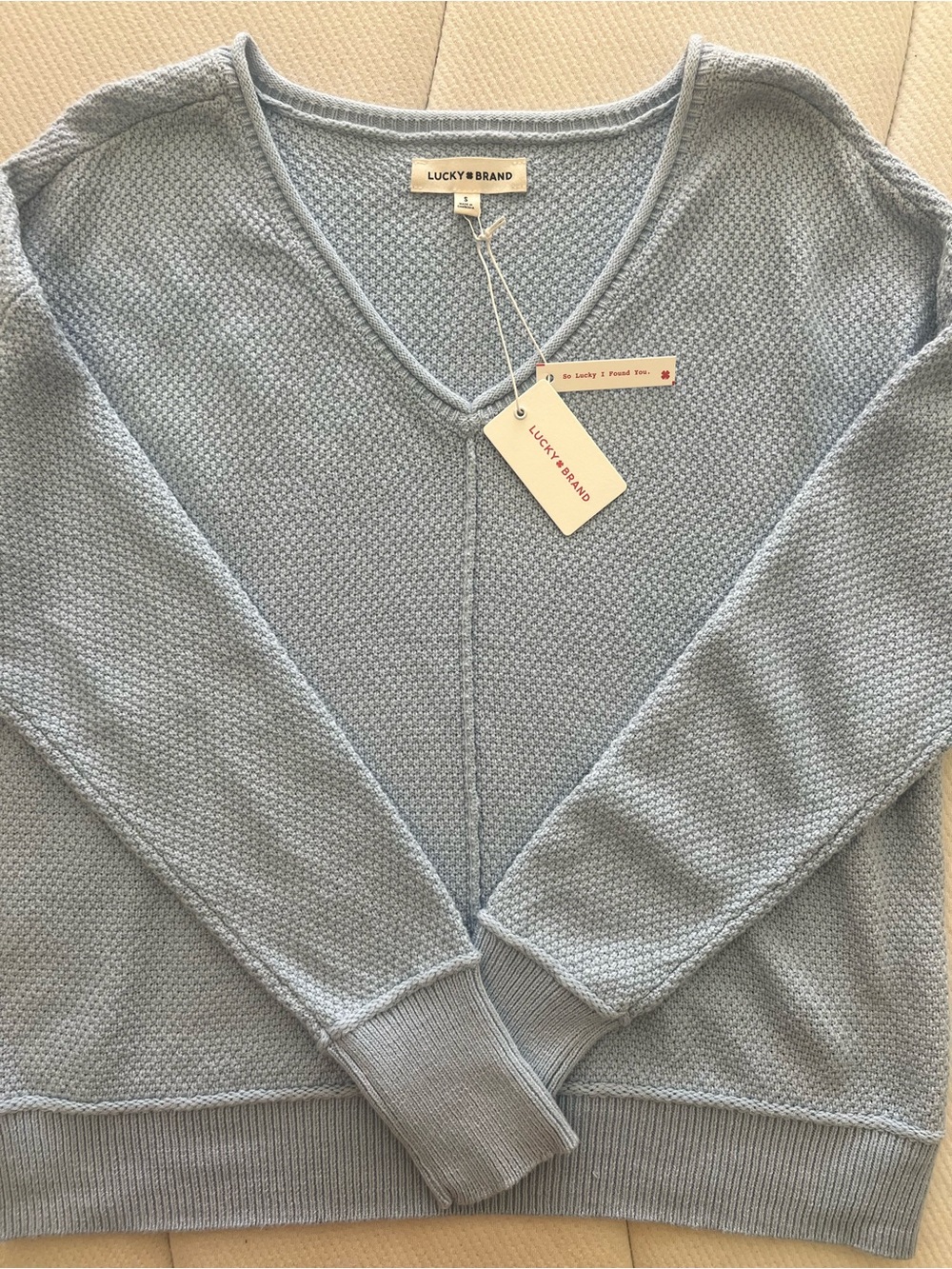 Lucky Brand Powder Blue V-Neck Knit Sweater Size Small